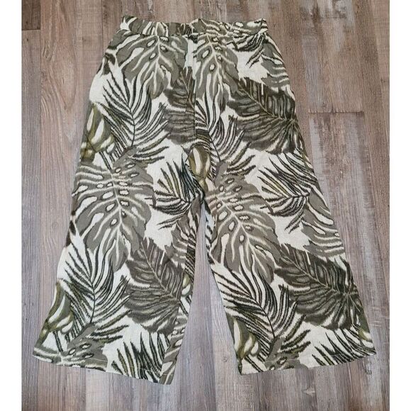 TAHARI Floral Cropped Wide-Leg Linen Pull On Pants Women’s Size Medium Pockets - Picture 4 of 8